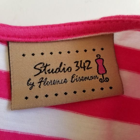 Florence Eiseman Studio 342 Dress Girls 16 Pink White Striped Navy Blue - Picture 2 of 12